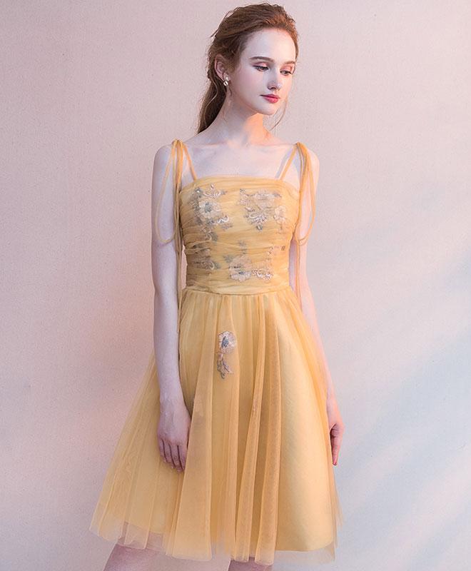 Simple Yellow Tulle Short Prom Dress,yellow Homecoming Dress