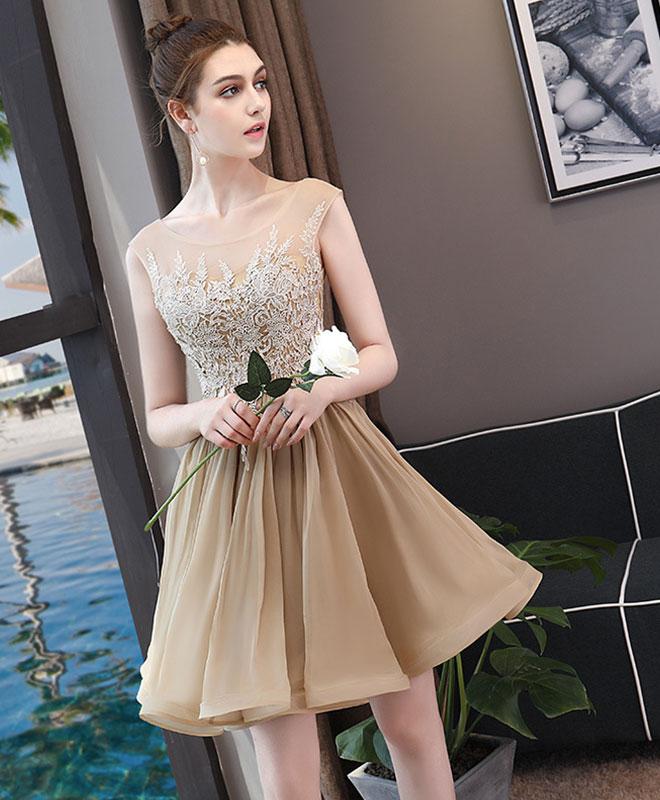 Champagne Chiffon Lace Short Prom Dress,champagne Evening Dress on Luulla