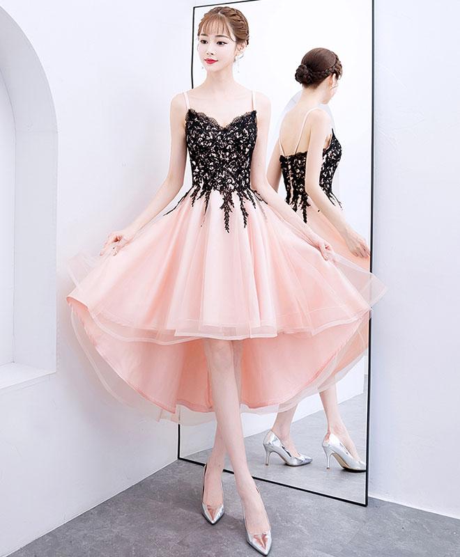 Pink V Neck Tulle Lace Short Prom Dress,pink Homecoming Dress