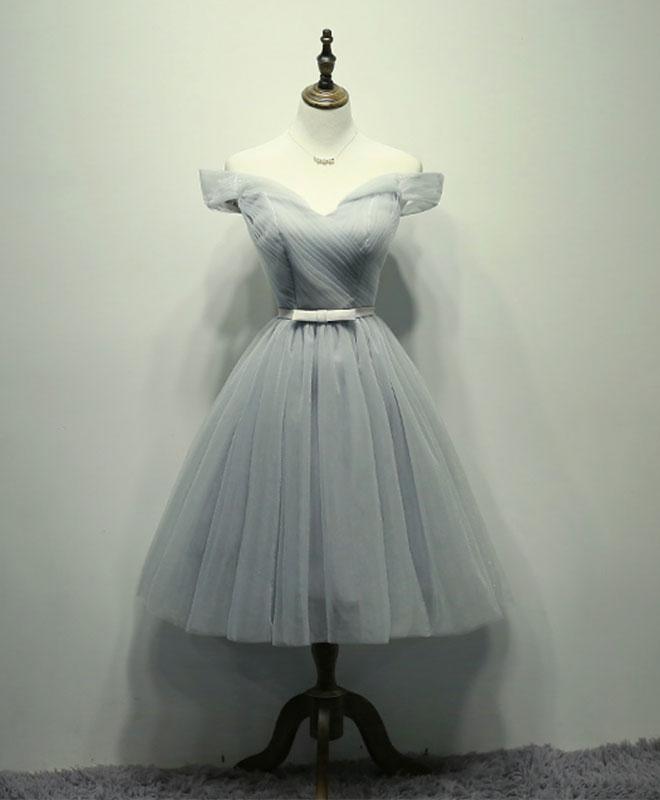 light grey bridesmaid dresses short Gray Round Neck Lace Short Prom Dress Gray Bridesmaid Dress US 16 / Custom Color
