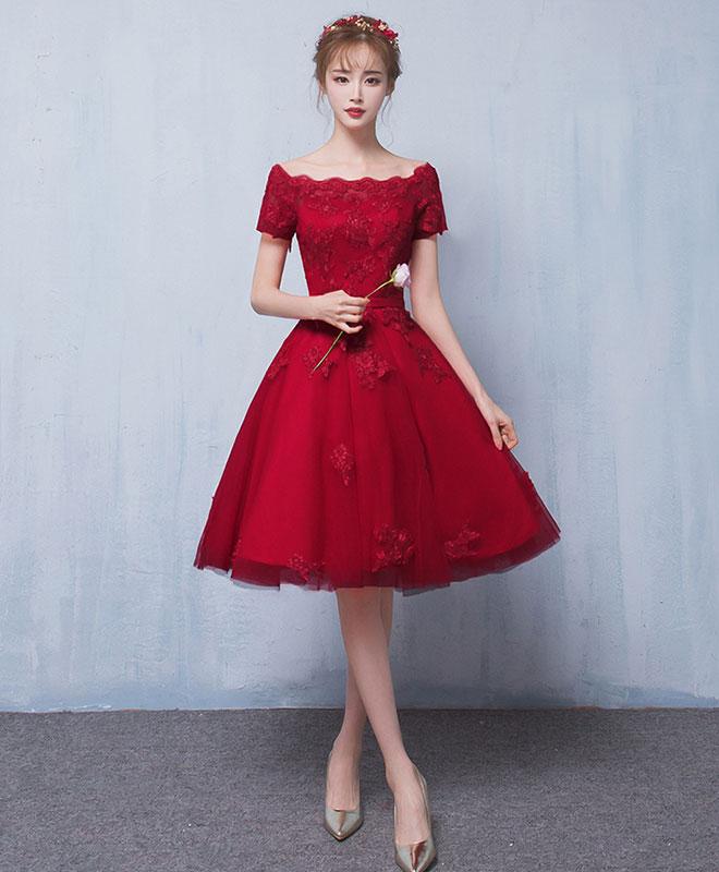 Burgundy Tulle Lace Short Prom Dress,burgundy Lace Homecoming Dress
