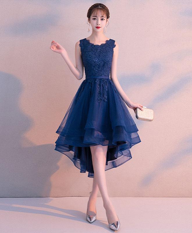 Dark Blue Tulle Lace Short Prom Dress,blue Tulle Lace Bridesmaid Dress