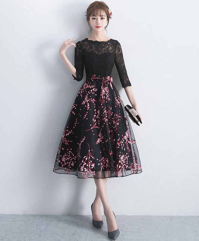 Black Lace Tulle Short Prom Dress,black Lace Bridesmaid Dress