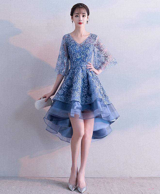 Blue V Neck Lace Short Prom Dress,blue Lace Homecoming Dress