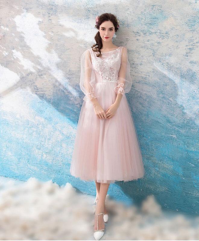 Simple Pink Tulle Lace Short Prom Dress,pink Evening Dress
