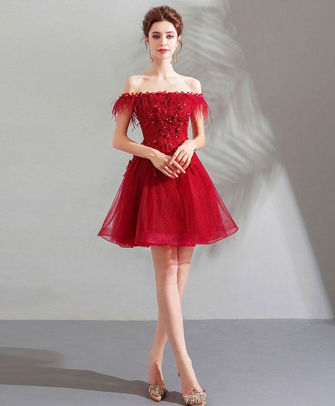 short formal burgundy dress short dress with sleeves formal Burgundy Short Sleeve Tea Length Prom Dress,  Lovely A-Line Evening Par