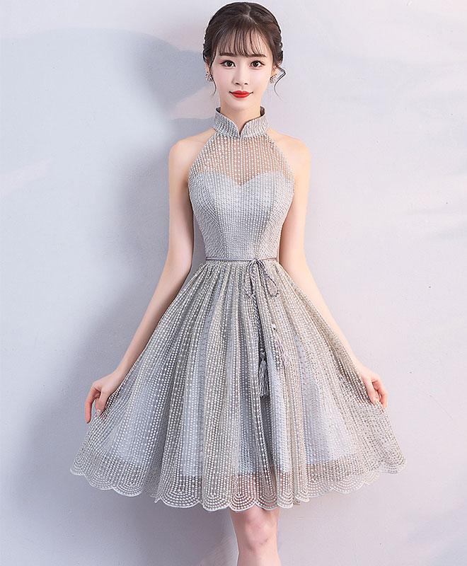 Gray High Neck Short Prom Dress,gray Homecoming Dress on Luulla