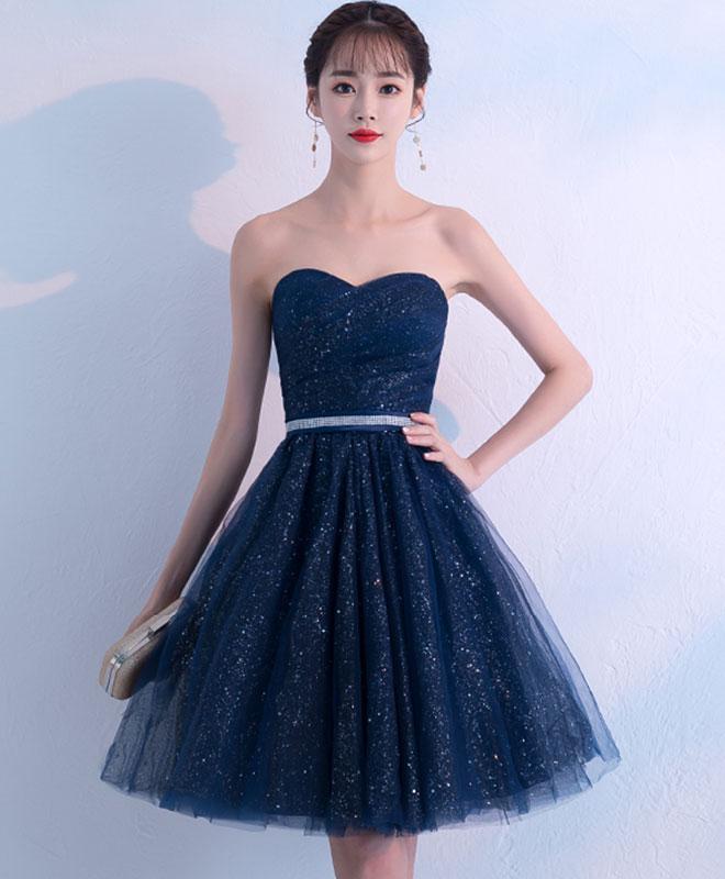Dark Blue Sweetheart Tulle Short Prom Dress,blue Homecoming Dress