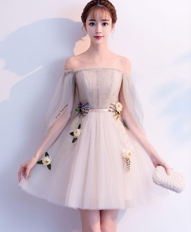 Light Champagne Tulle Short Prom Dress tulle Homecoming Dress