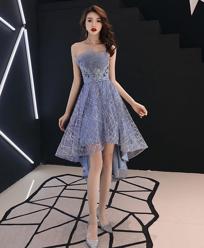 Blue Tulle Lace Short Prom Dress,blue Evening Dress