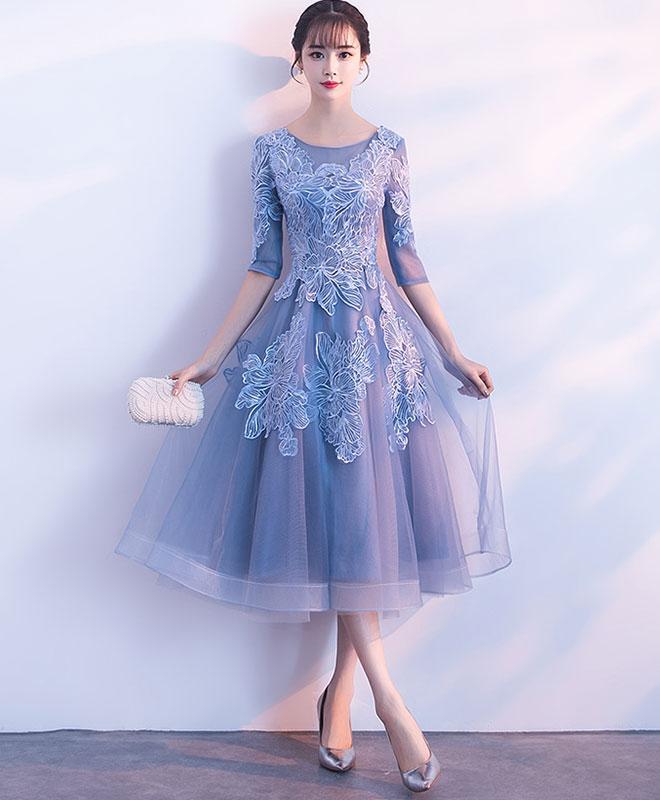 Blue Round Neck Tulle Lace Short Prom Dress,blue Homecoming Dress