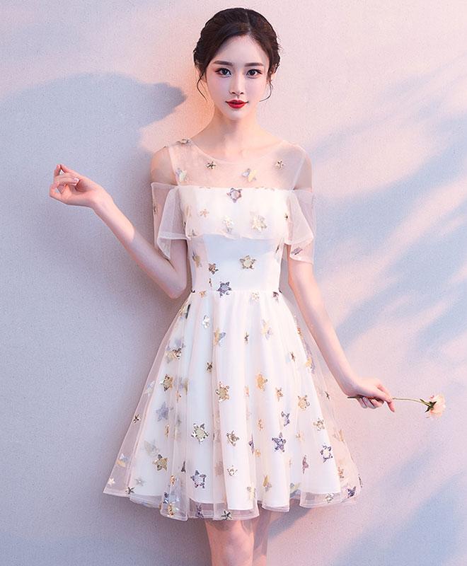 Cute White Tulle Short Prom Dress,white Homecoming Dress