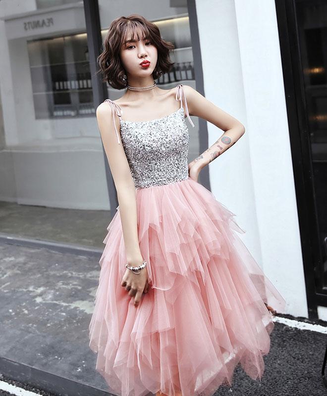 Pink Tulle Sequin Short Prom Dress,pink Tulle Homecoming Dress