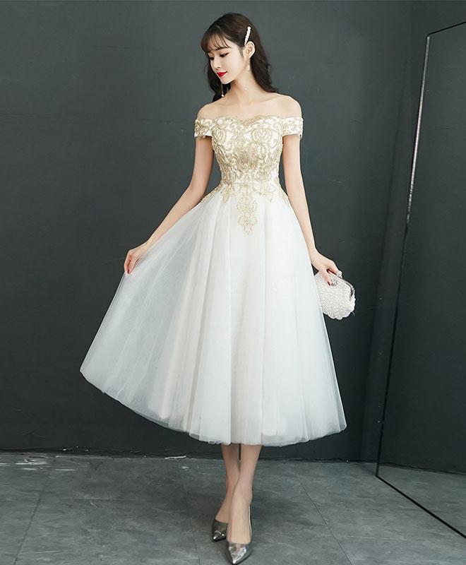 White Tulle Off Shoulder Short Prom Dress,tulle Homecoming Dress
