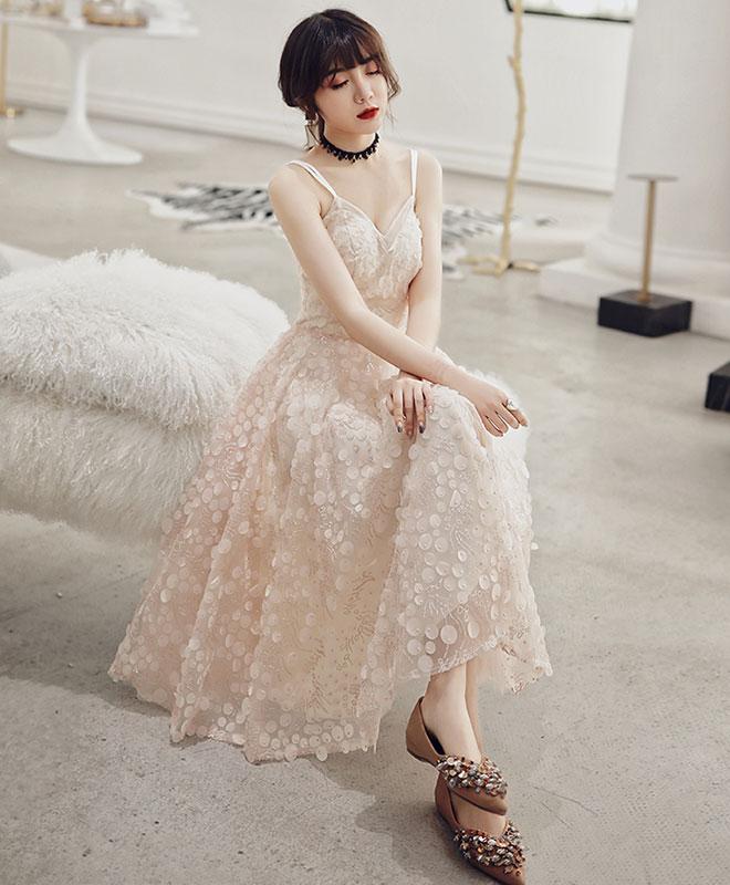 Champagne tulle prom dress,unique formal dress
