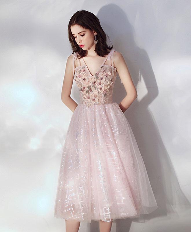 Cute V Neck Tulle Lace Short Prom Dress,tulle Homecoming Dress