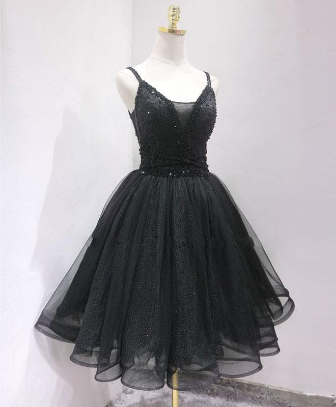 Black Tulle Beads Short Prom Dress,black Homecoming Dress