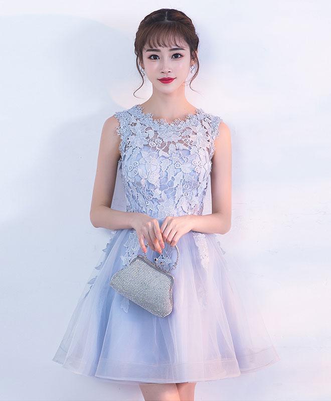 Gray Tulle Lace Short Prom Dress,gray Homecoming Dress