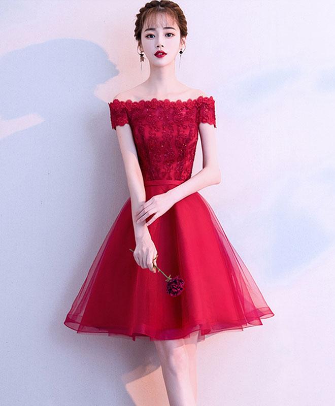 Cute Burgundy Tulle Lace Short Prom Dress,burgundy Homecoming Dress