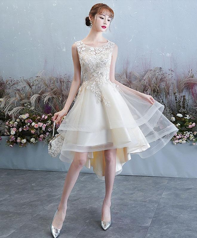 Light Champagne Tulle Lace Prom Dress,light Champagne Homecoming Dress