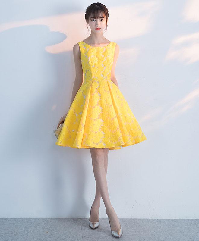 Cute Yellow Lace Short Prom Dress,yellow Homecoming Dress