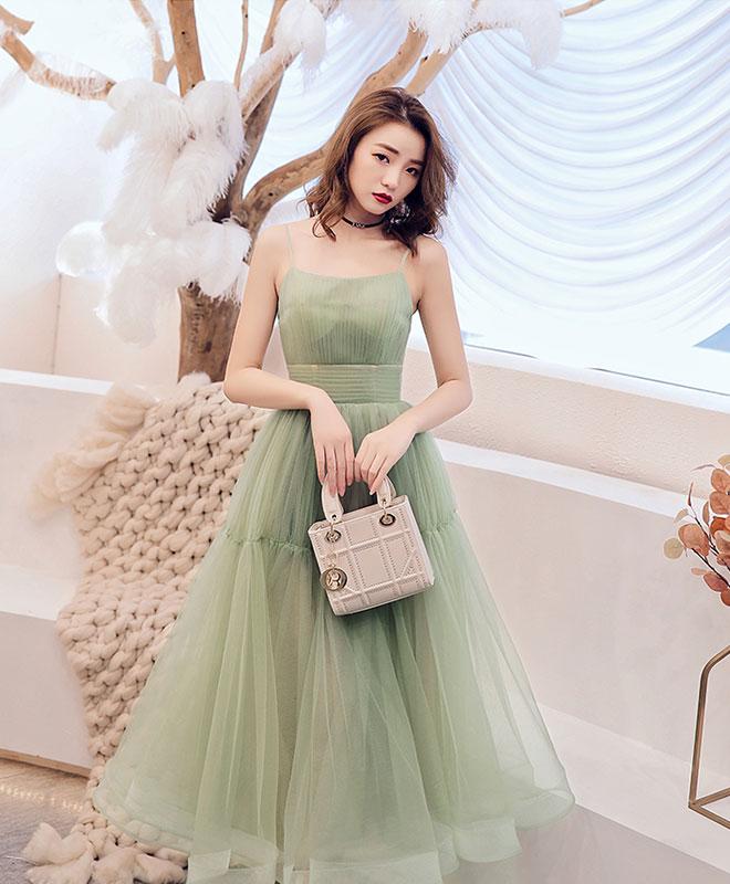 Green Tulle with Short Sleeves Formal Dress, Green Sweet Gown main image 1
