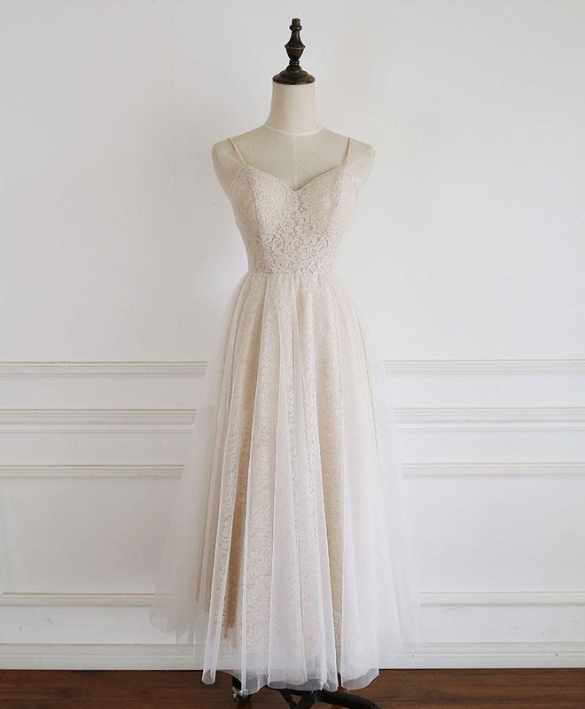 Champagne Tulle Lace Short Prom Dress Lace Bridesmaid Dress
