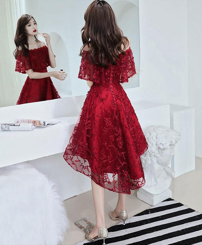 Burgundy tulle lace short homecoming dress Y256