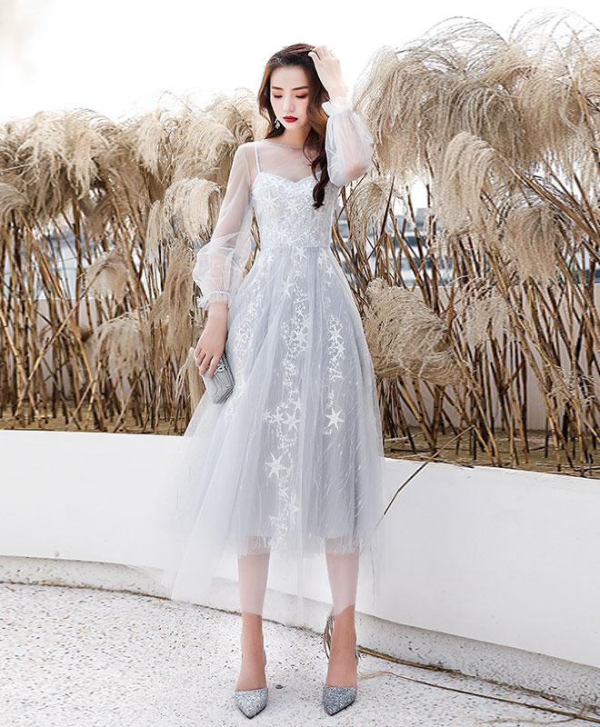 gray homecoming dresses Tulle Lace Short Prom Dress Gray Dress on Luulla a line dress that you wont want to miss. A-Line High Neck Open Back