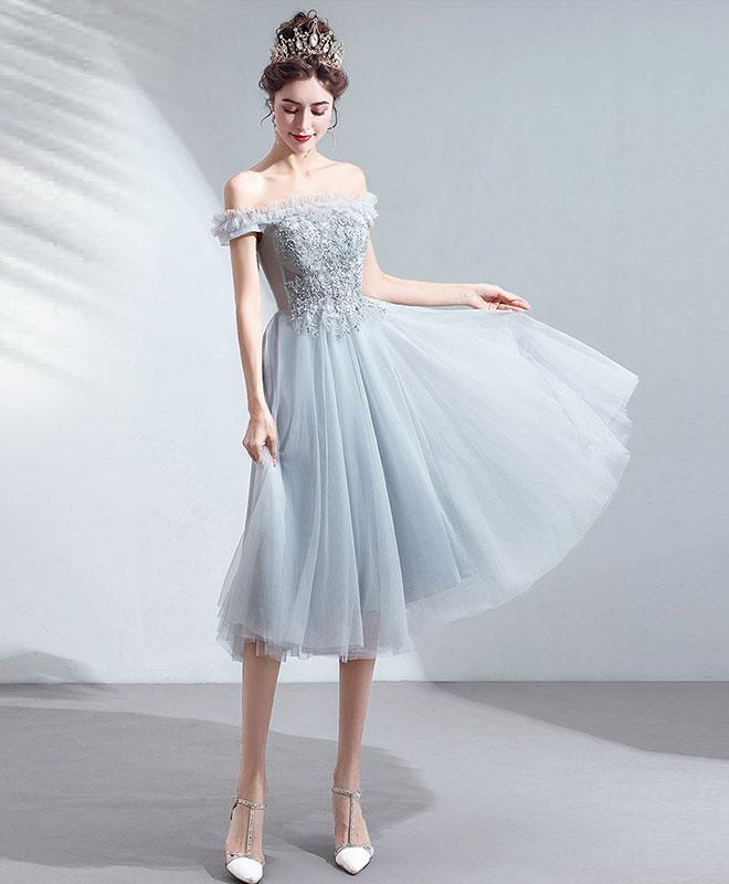 Gray Tulle Short Prom Dress Gray Tulle Bridesmaid Dress