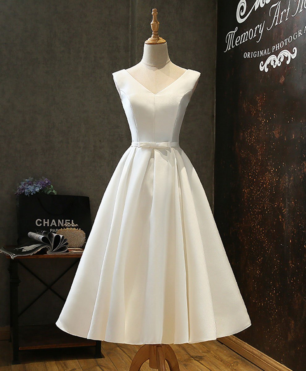 Simple V Neck White Short Prom Dress White Homecoming Dress
