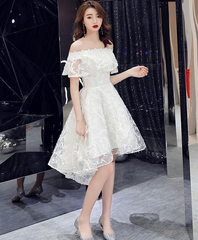 White Off Shoulder Lace Short Prom Dress Lace Homecoming Dress