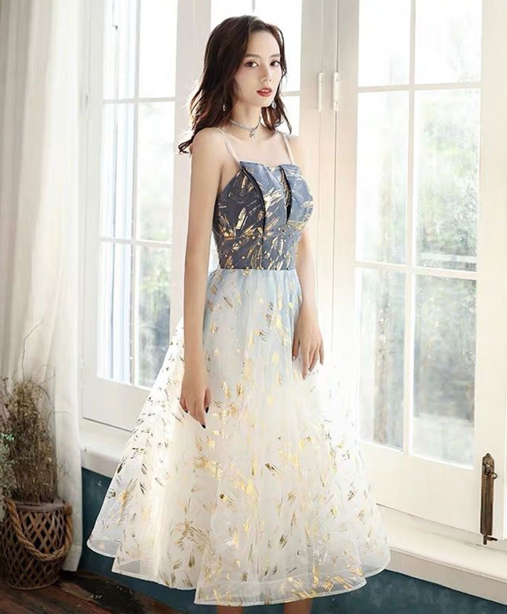 Blue Tulle Lace Short Prom Dress Blue Tulle Cocktail Dress