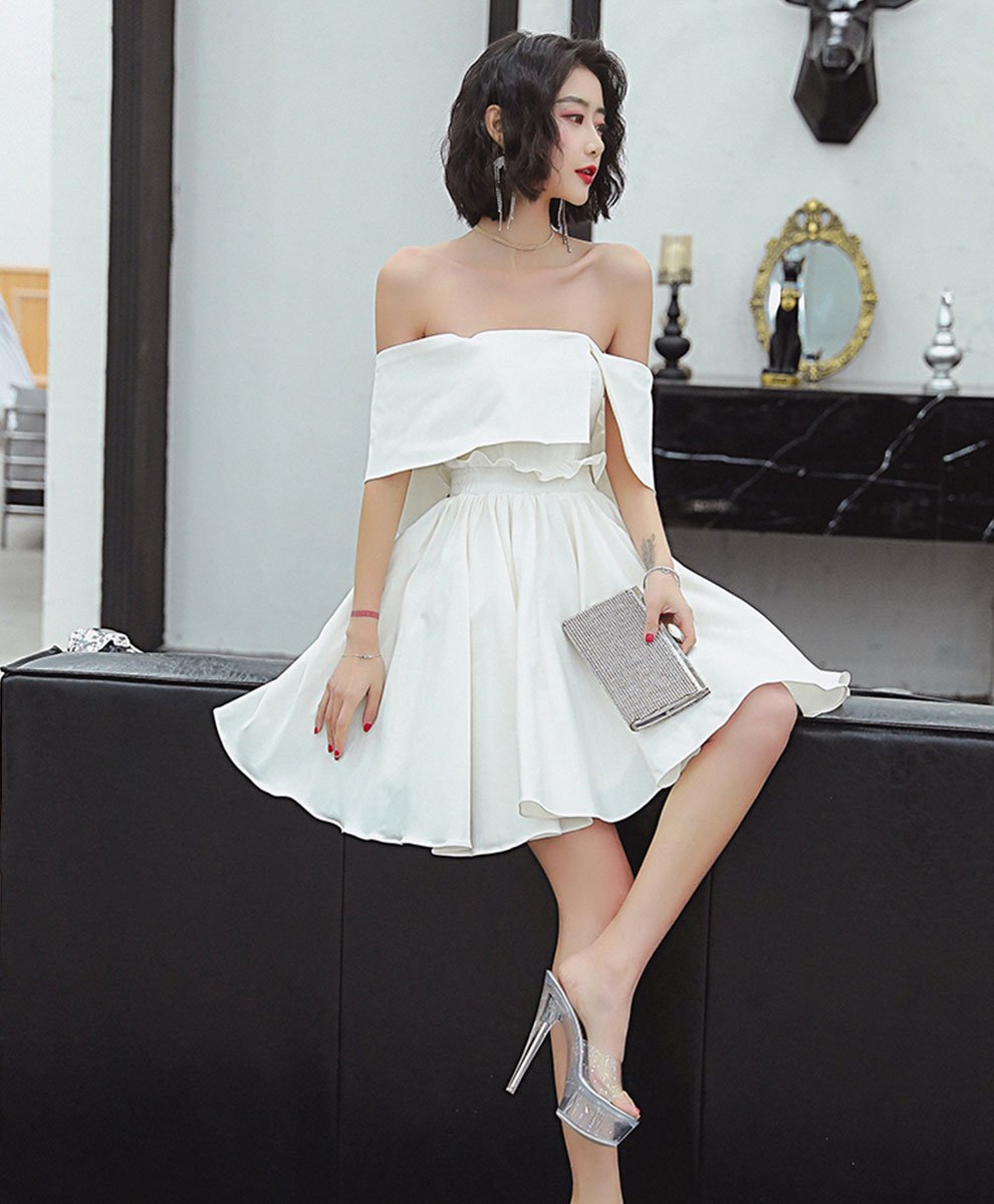 Cute White Satin Short Prom Dress White Short Evening Dress