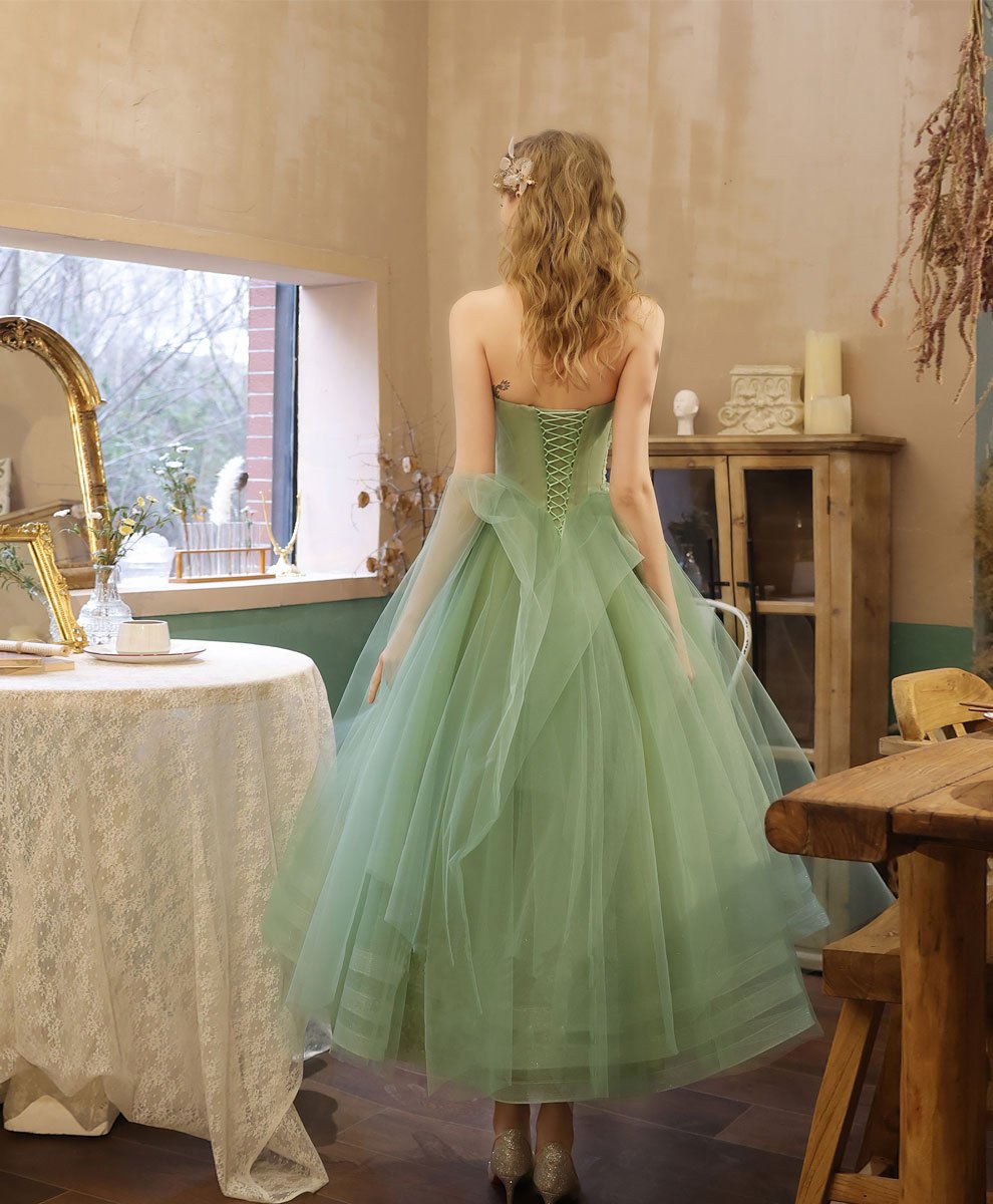 Green Tulle Lace Tea Length Prom Dress Green Tulle Formal Dress       fg2359 main image 1
