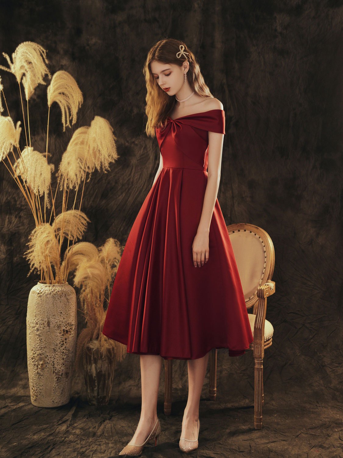 Vintage Burgundy Satin Sheath Cocktail Dress Short 7th Grade Homecoming Dress SP95