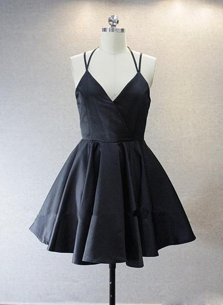 Lovely Black Straps V-neckline Short Homecoming Dresses, Short Prom Dresses, Cute Party Dress