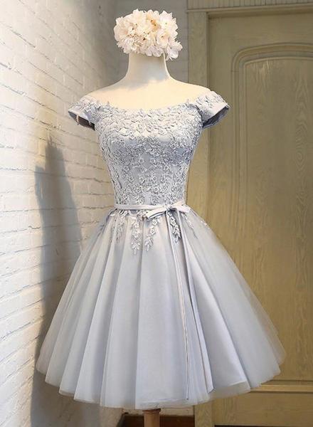 grey short formal dresses Strapless Silver Grey Short Homecoming Dress With Ruffles – jkprom