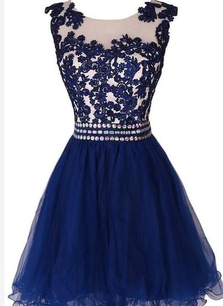Navy Blue Homecoming Dresses, Applique Detail With Beaded Prom Dresses, Cute Party Dress