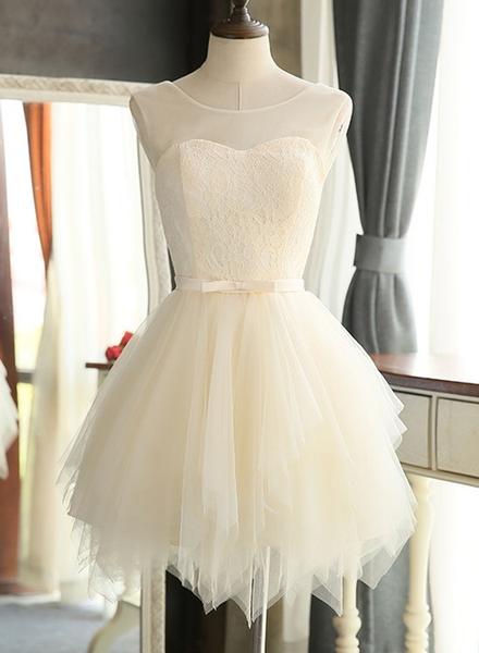 Lovely Light Champagne Short Tulle Party Dress , Cute Prom Dress, Homecoming Dress For Teens