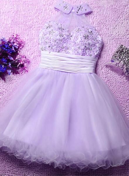 Lavender Cute Short Tulle Formal Dresses, Lovely Homecoming Dresses, Short Prom Dresses