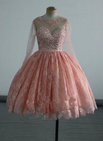 Lace Embroidery Tulle Long Sleeves Homecoming Dresses Two Piece main image 0