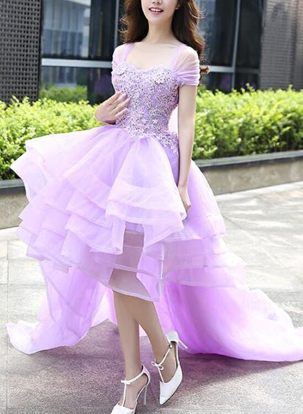 Purple high low formal dresses outlet