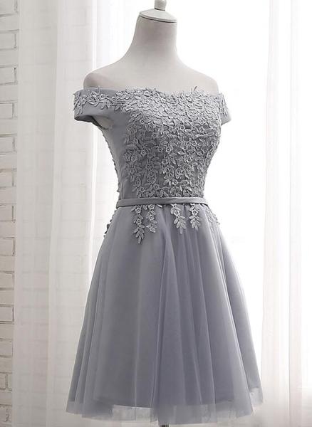 Grey Short Bridesmaid Dress, Grey Party Dress, Grey Formal Dress