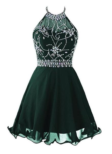 green emerald velvet dress Dark Green Beaded Sequins Bodycon Homecoming Dress – FancyVestido main image 0