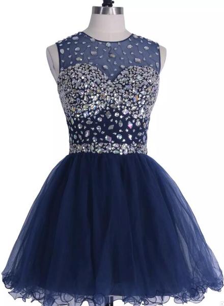 Navy Blue Sparkle Short Homecoming Dresses , ?cocktail Dresses Crystal Beading Party Dresses