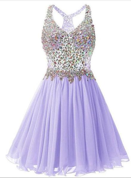 Beautiful Lavender Chiffon Homecoming Dress, Crystal Beaded ?party Homecoming Dress For Girls, Vestidos De Festa