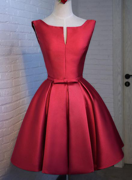 Red Satin Short Homecoming Dress , Beautiful Red Party Dress, Handmade Formal Dress