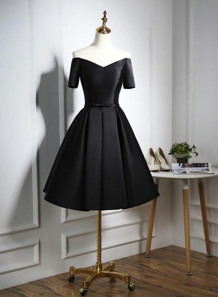 blue dress for baby girl Off the Shoulder Short Black Floral Tulle Prom Dresses, Off Shoulder S –  morievent main image 0