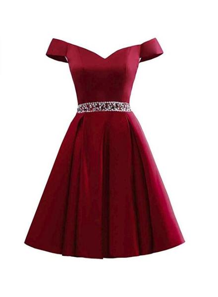 Wine Red Off Shoulder Satin Homecoming Dress, Cute Party Dress, Dark Red Homecoming Dress